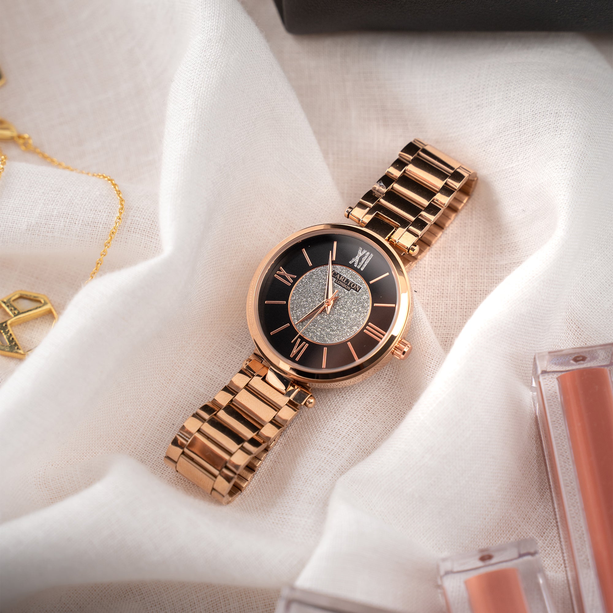 Sabrina: Women's Rose Gold/Black Analog Watch - CLRGSBLK