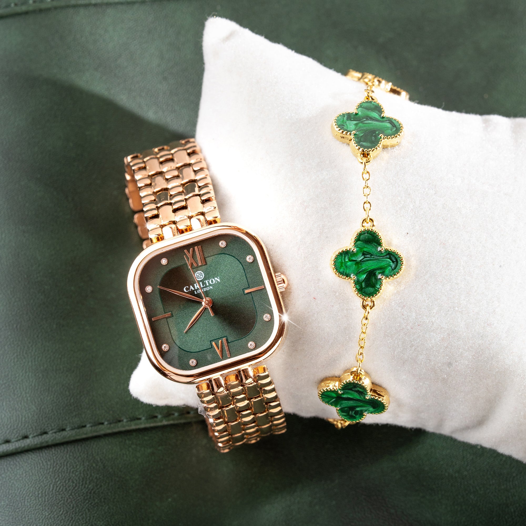 Women Gift set Of Green Dial Watch + Bracelet