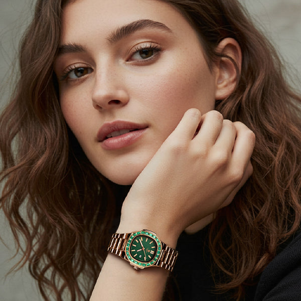 Grace: Women's Rose Gold/ Green Analog Watch - CLDPP-002