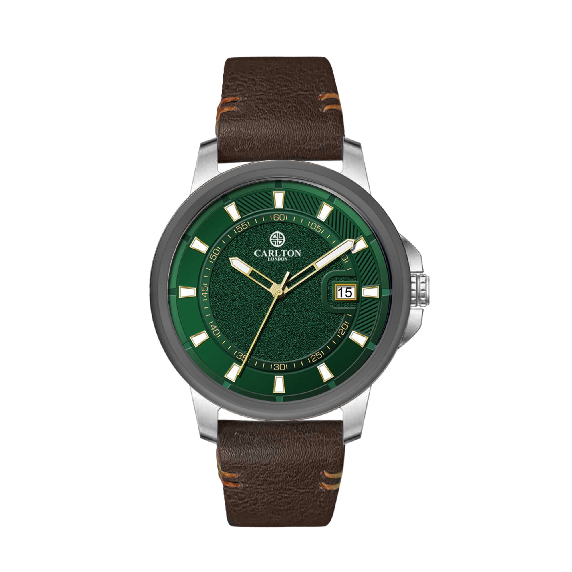 Men Green/Brown Leather Analog Dated Watch