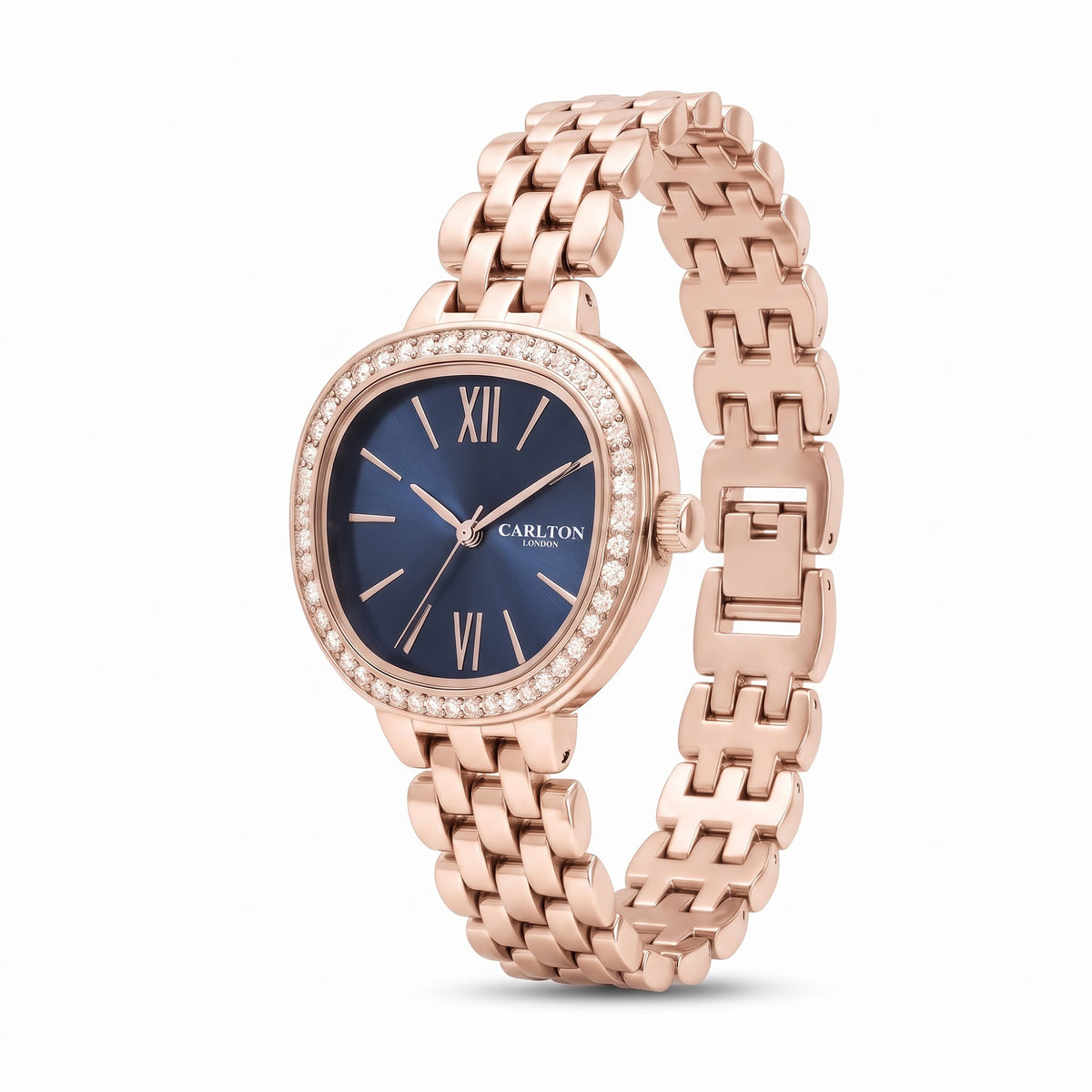 Carlton London Maisie Women’s Watch - Dark Blue Rectangle Dial, Rose Gold Stainless Steel Strap - MSRGBLU