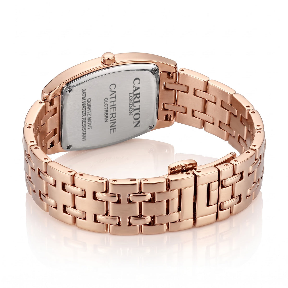 Carlton London Catherine Women’s Watch - Brown Rectangle Dial, Rose Gold Stainless Steel Strap - CL-CT-RBRN