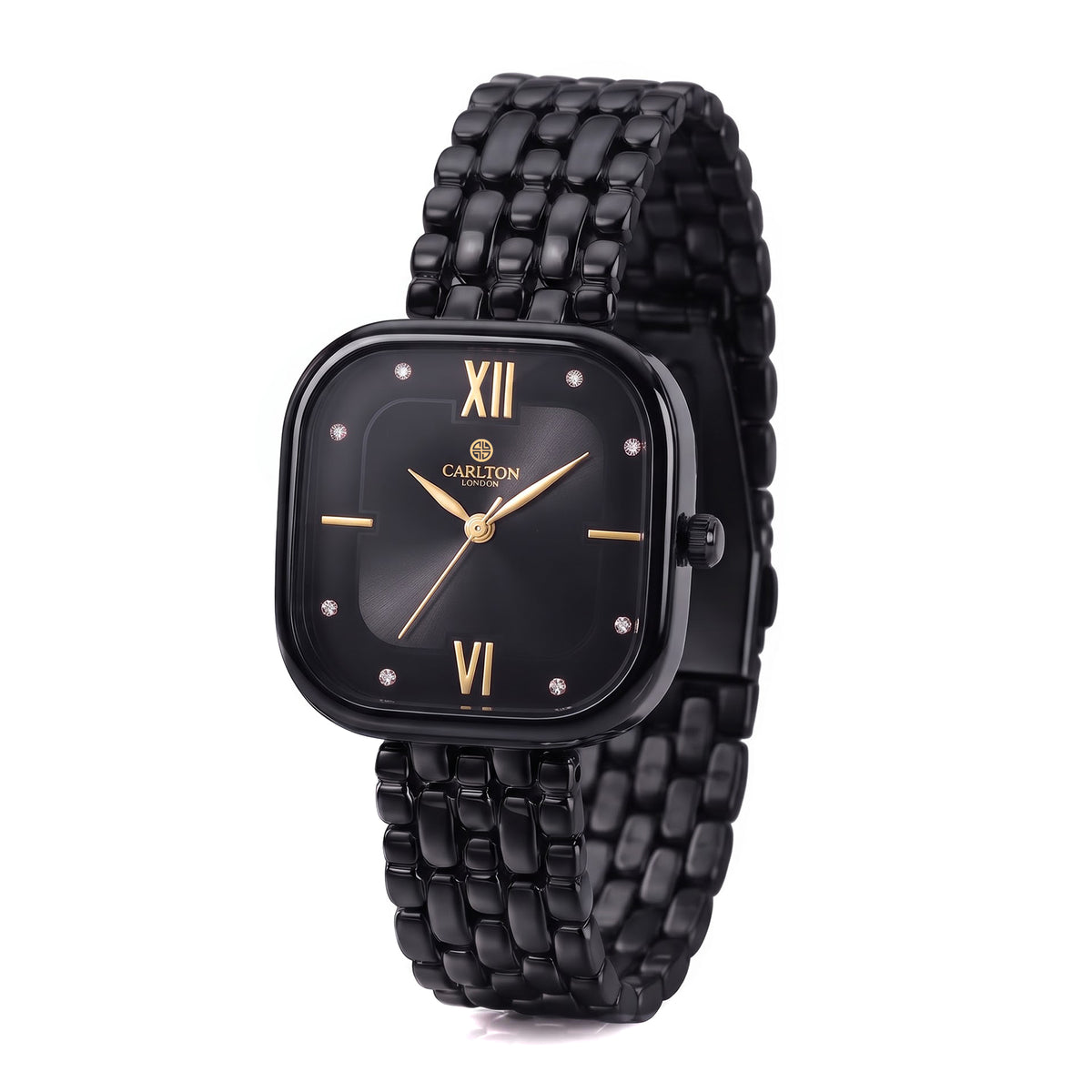 Carlton London Chelsea Women’s Watch Black Square Dial, Black Stainless Steel Strap – CLSSCBLK