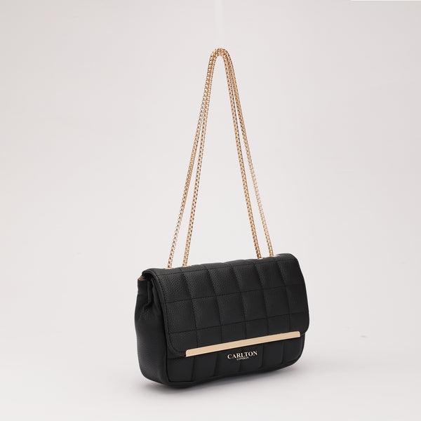 Carlton London Rosabelle Quilted Black Chain Strap Handbag