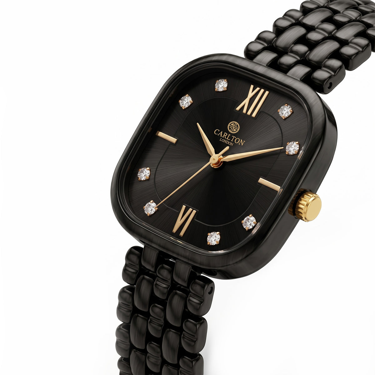 Carlton London Chelsea Women’s Watch Black Square Dial, Black Stainless Steel Strap – CLSSCBLK