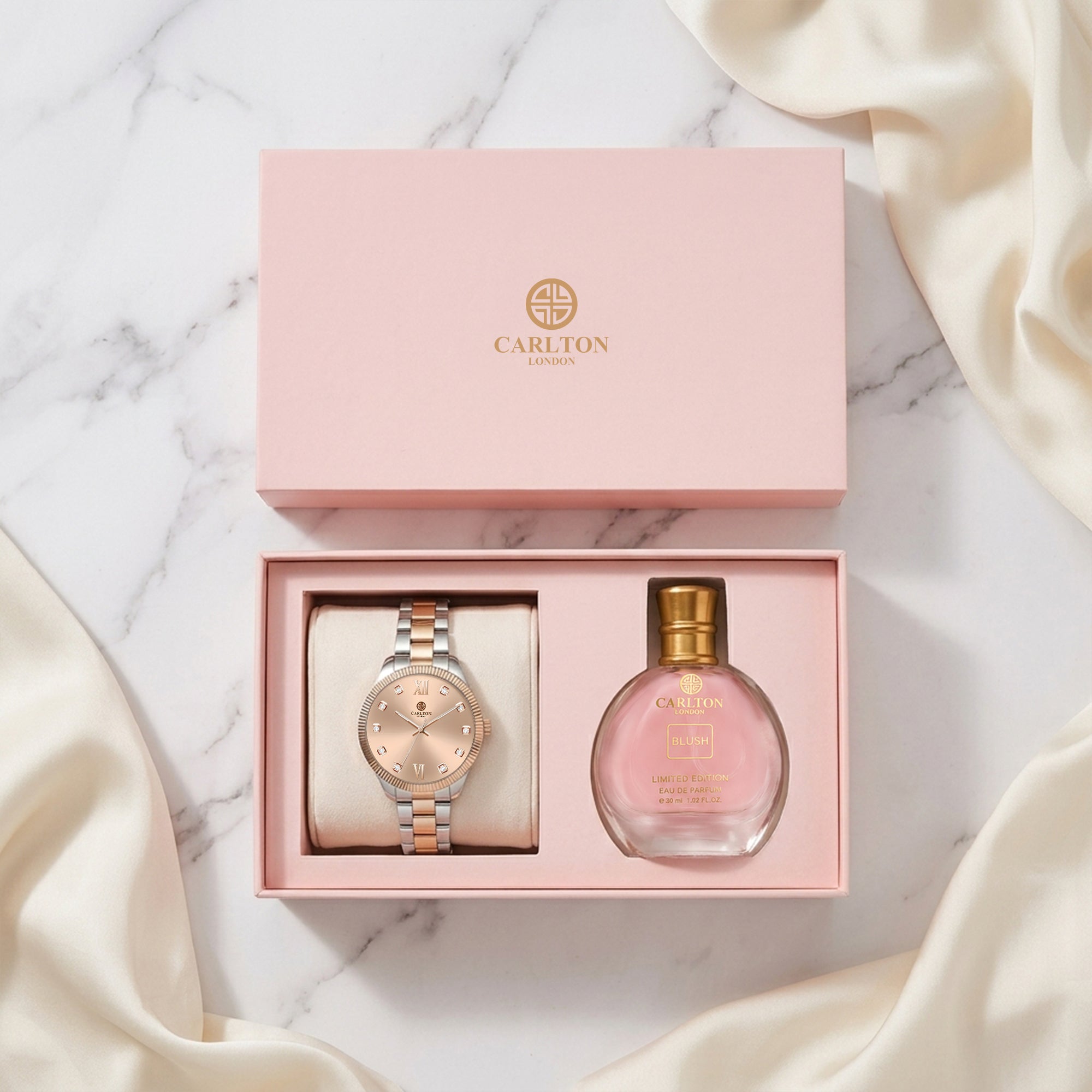 Carlton London Harper Vintage Women’s Gift Set – Pink Dial Watch with Blush Perfume 30ml, Rose Gold – CLPLG139