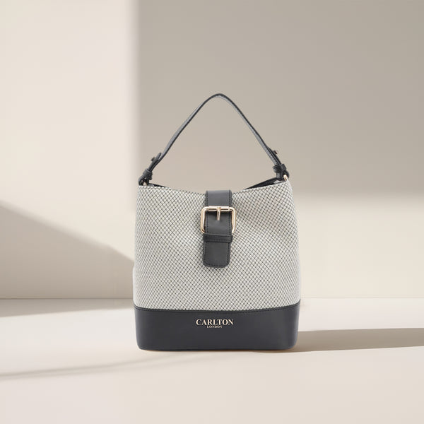 Carlton London Textured Bucket Shoulder Bag with Faux Leather Accents