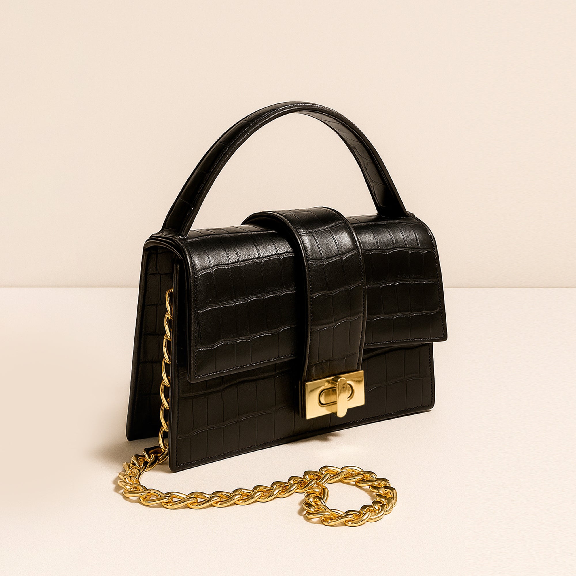 Carlton London Croc Textured Black Sling Bag - CLHB-04