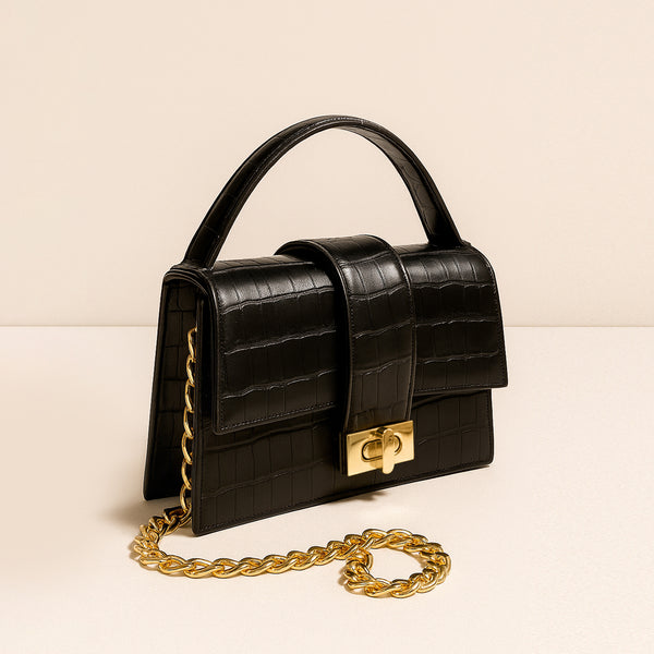 Carlton London Croc Textured Black Sling Bag - CLHB-04