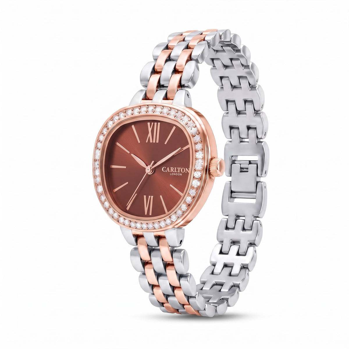 Carlton London Maisie Women’s Watch - Dark Coral Rectangle Dial, Dual Tone Stainless Steel Strap - MSDTCRL