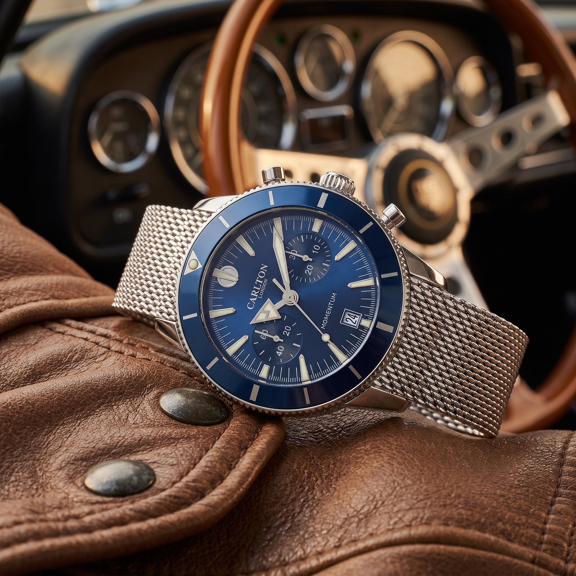Carlton London Momentum Men’s Watch – Blue Round Dial, Silver Stainless Steel Strap – CL-MT-BLU