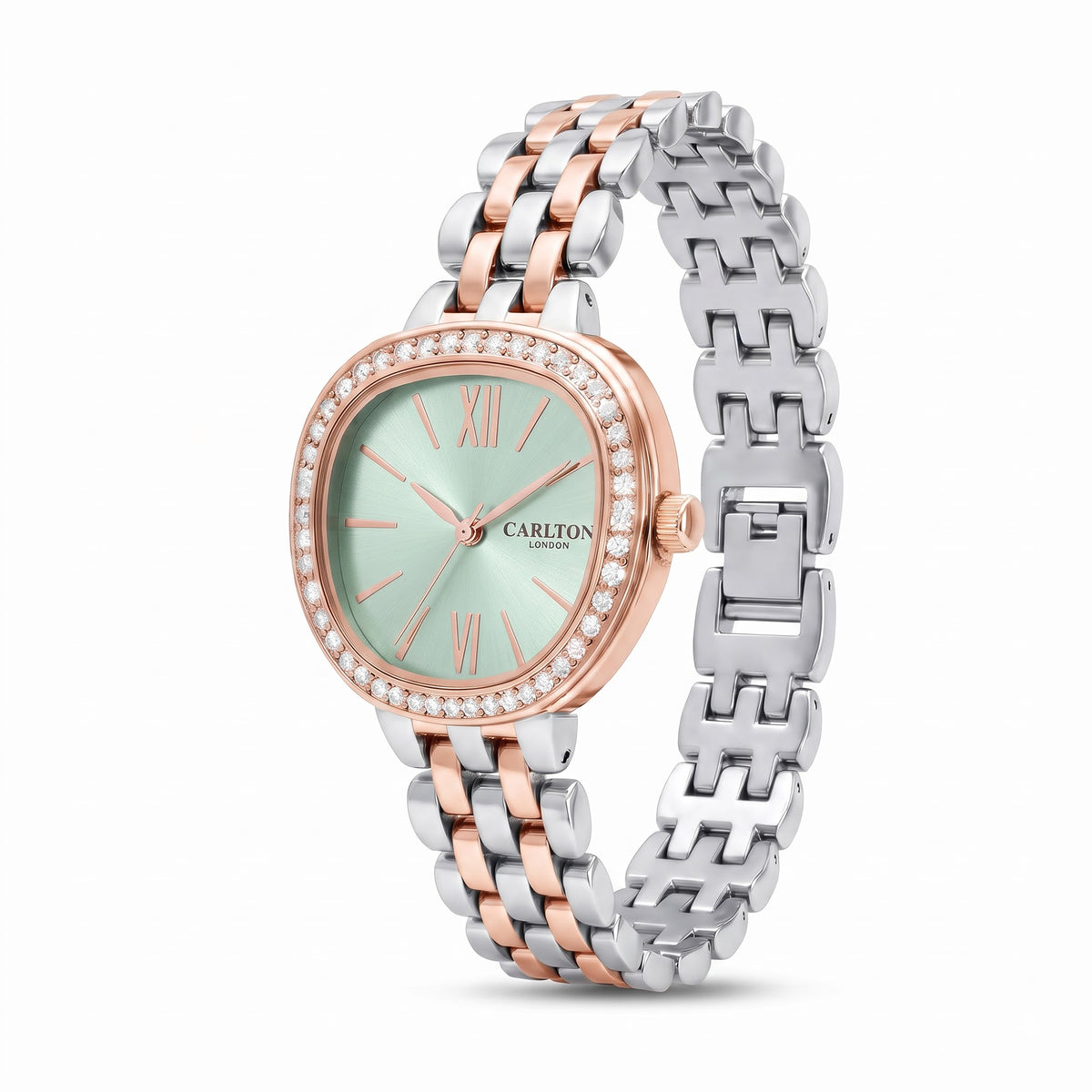 Carlton London Maisie Women’s Watch - Mint Green Rectangle Dial, Dual Tone Stainless Steel Strap - MSDTMNT
