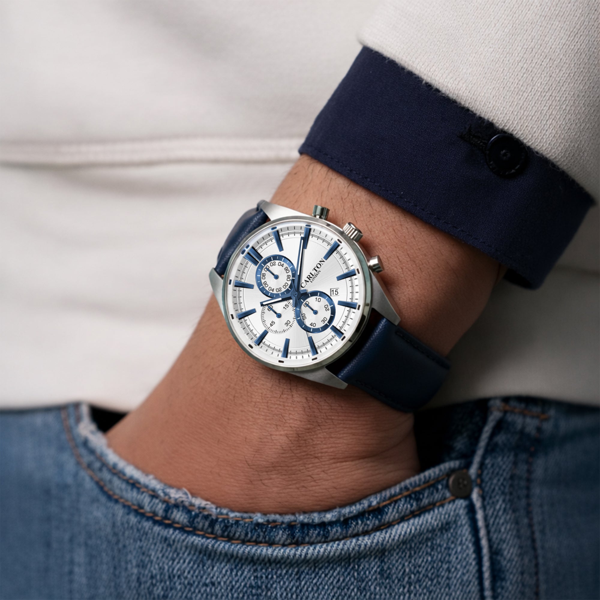 Carlton London Men Windsor Silver Analog Watch CL-WD-BLU