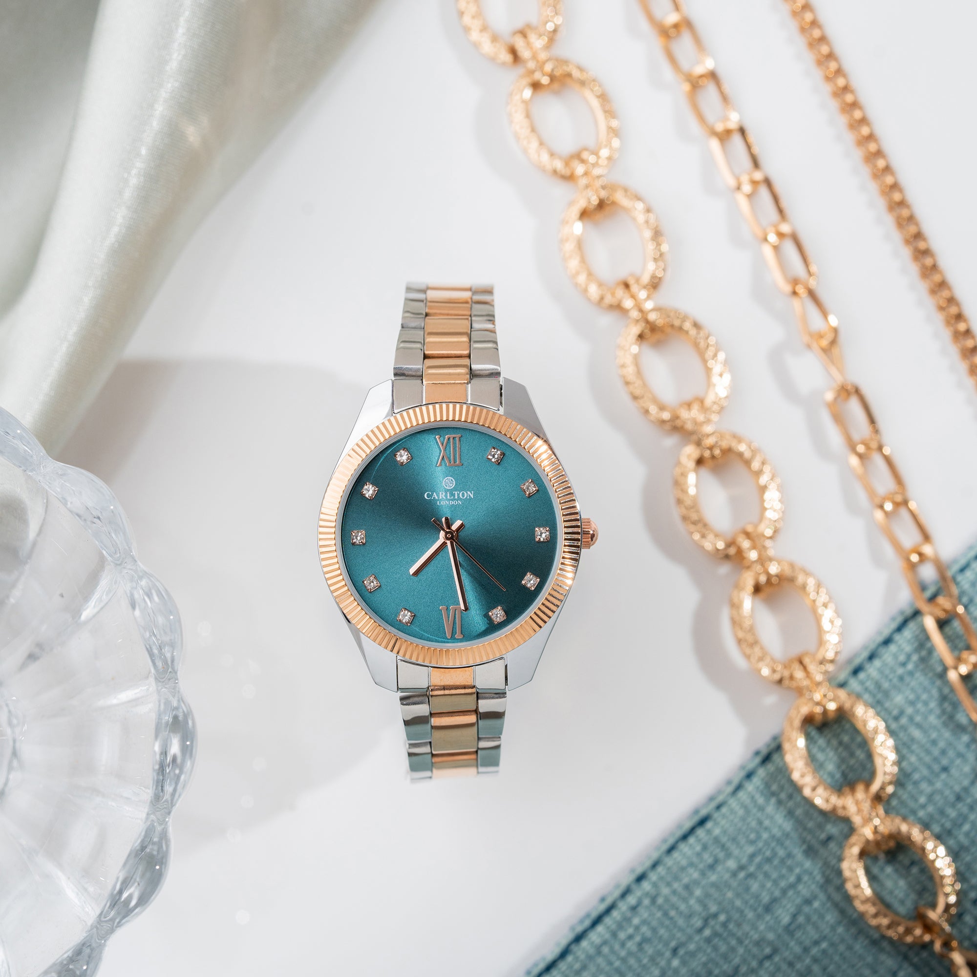 Women Gift Set 4 Of Blue Dial Watch + 3  Bracelets - CLPLG076