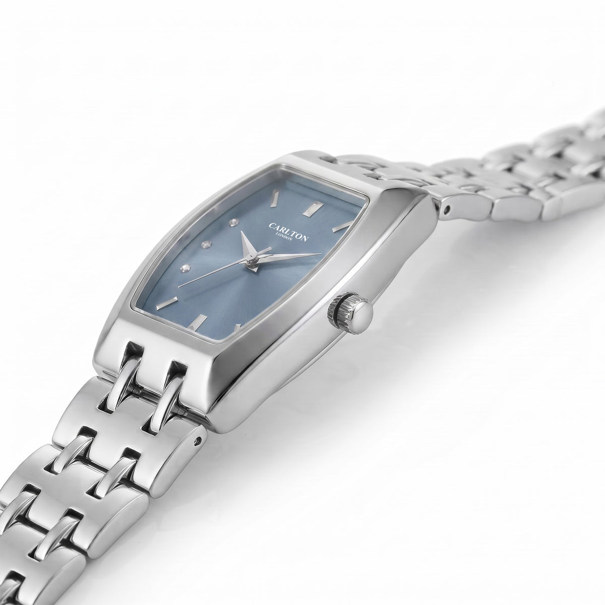 Carlton London Catherine Women’s Watch - Blue Rectangle Dial, Silver Stainless Steel Strap - CL-CT-SBLU