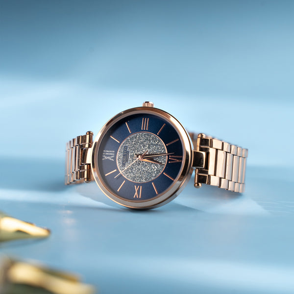 Sabrina: Women's Rose Gold/Blue Analog Watch