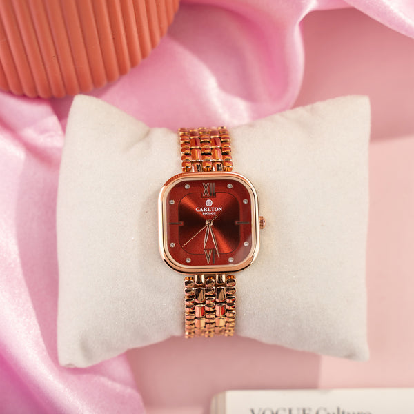 Chelsea: Women Gold / Red Stainless Steel Analog Watch.