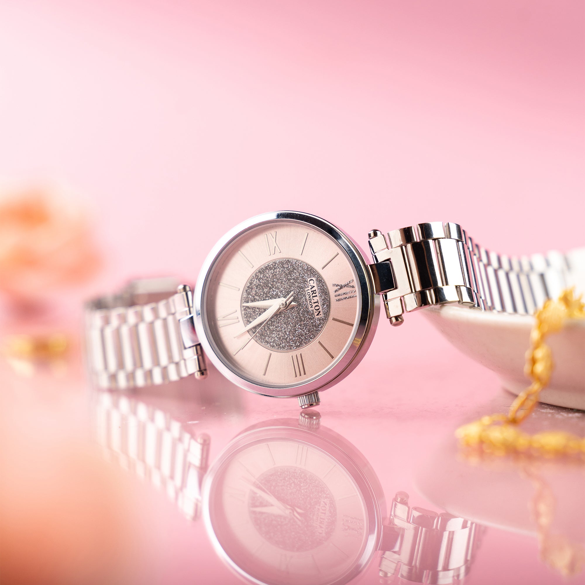Sabrina: Women's Silver/Pink Analog Watch - CLSPNK