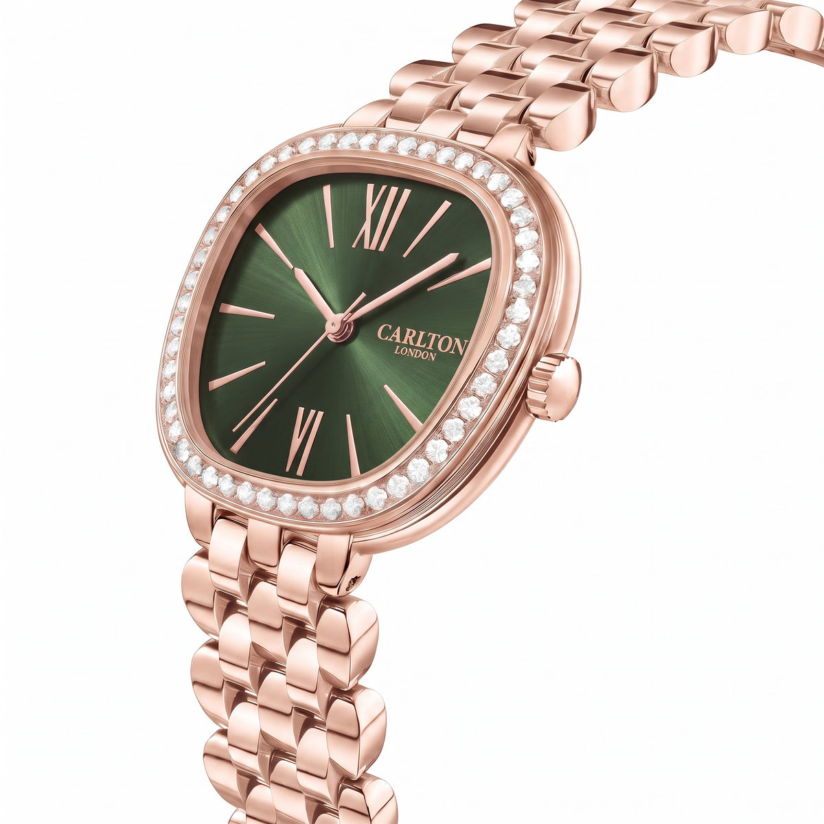 Carlton London Maisie Women’s Watch - Green Rectangle Dial, Rose Gold Stainless Steel Strap - MSRSGRN