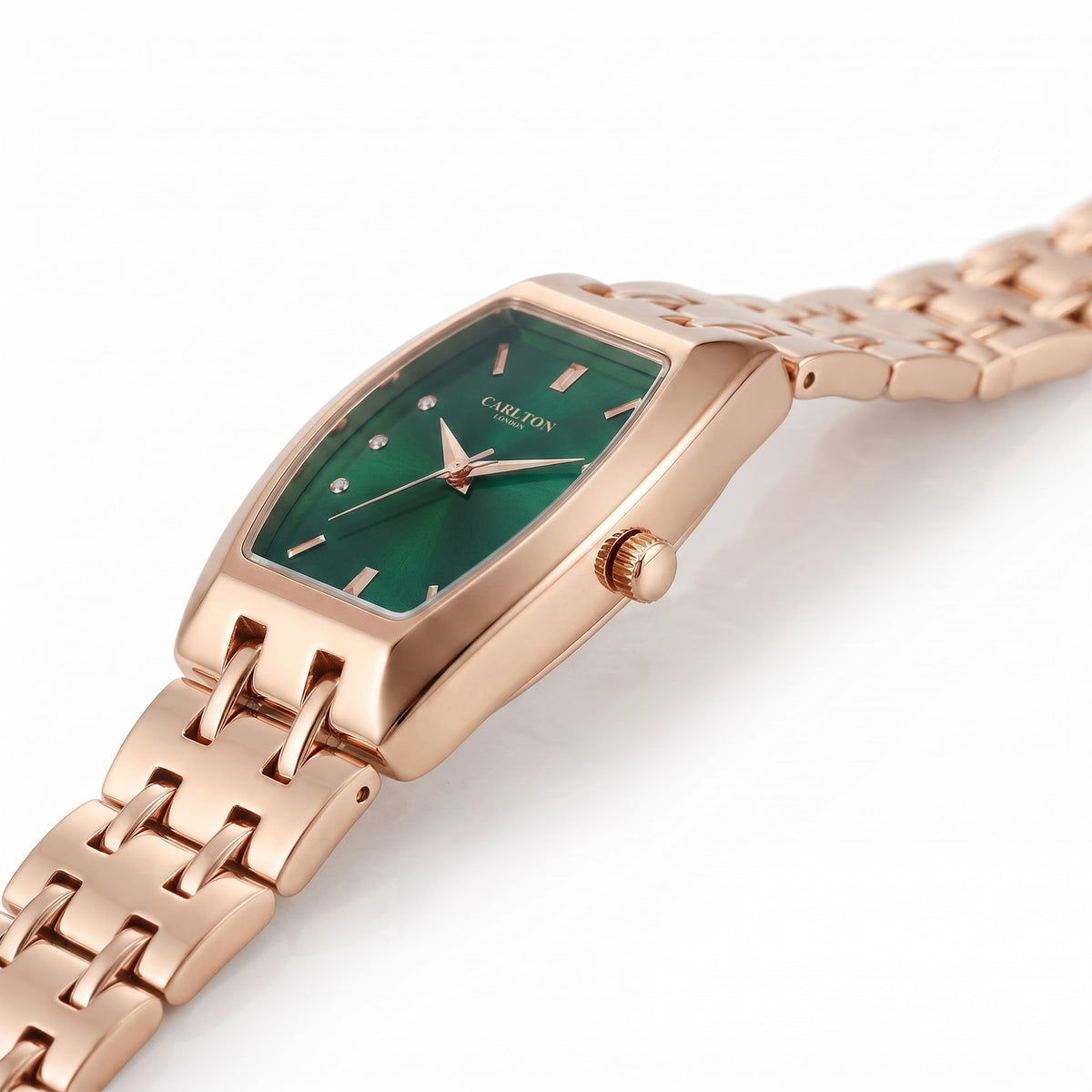 Carlton London Catherine Women’s Watch - Green Rectangle Dial, Rose Gold Stainless Steel Strap - CL-CT-RGRN