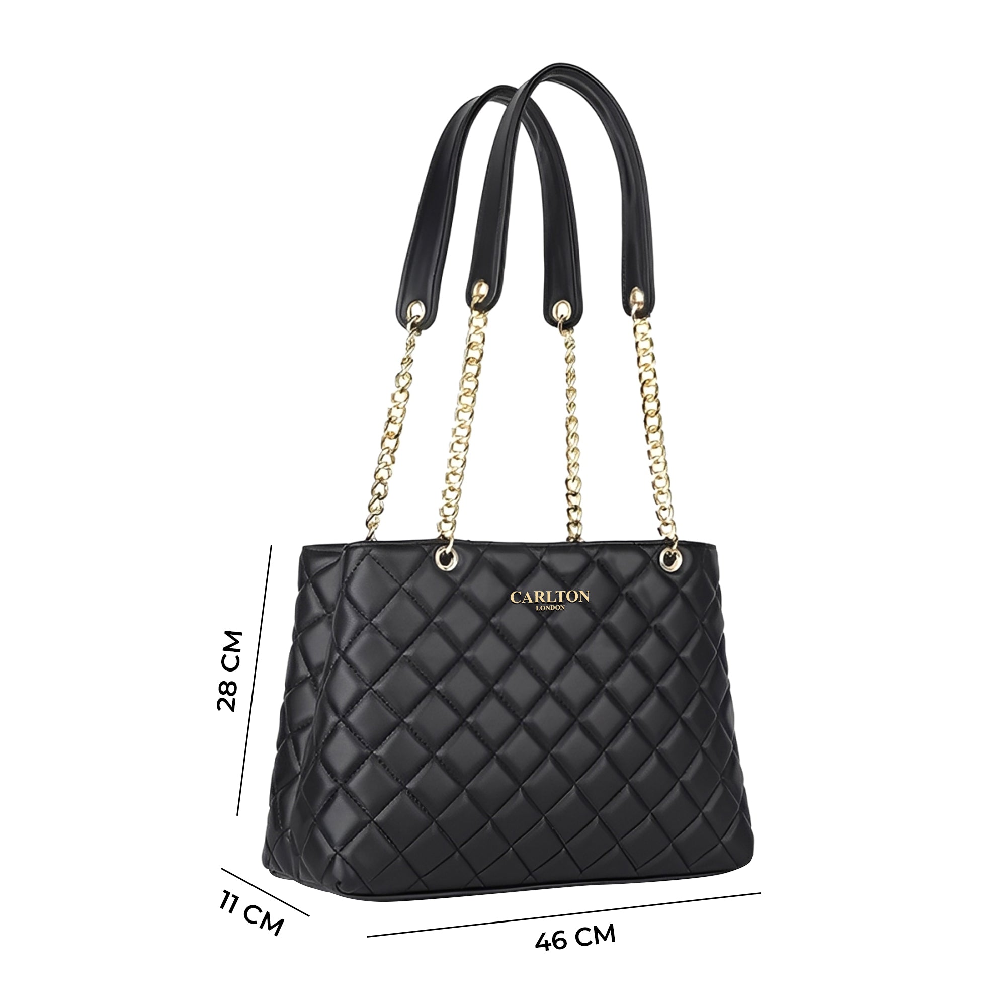 Carlton London Black Quilted Chain Strap Handbag