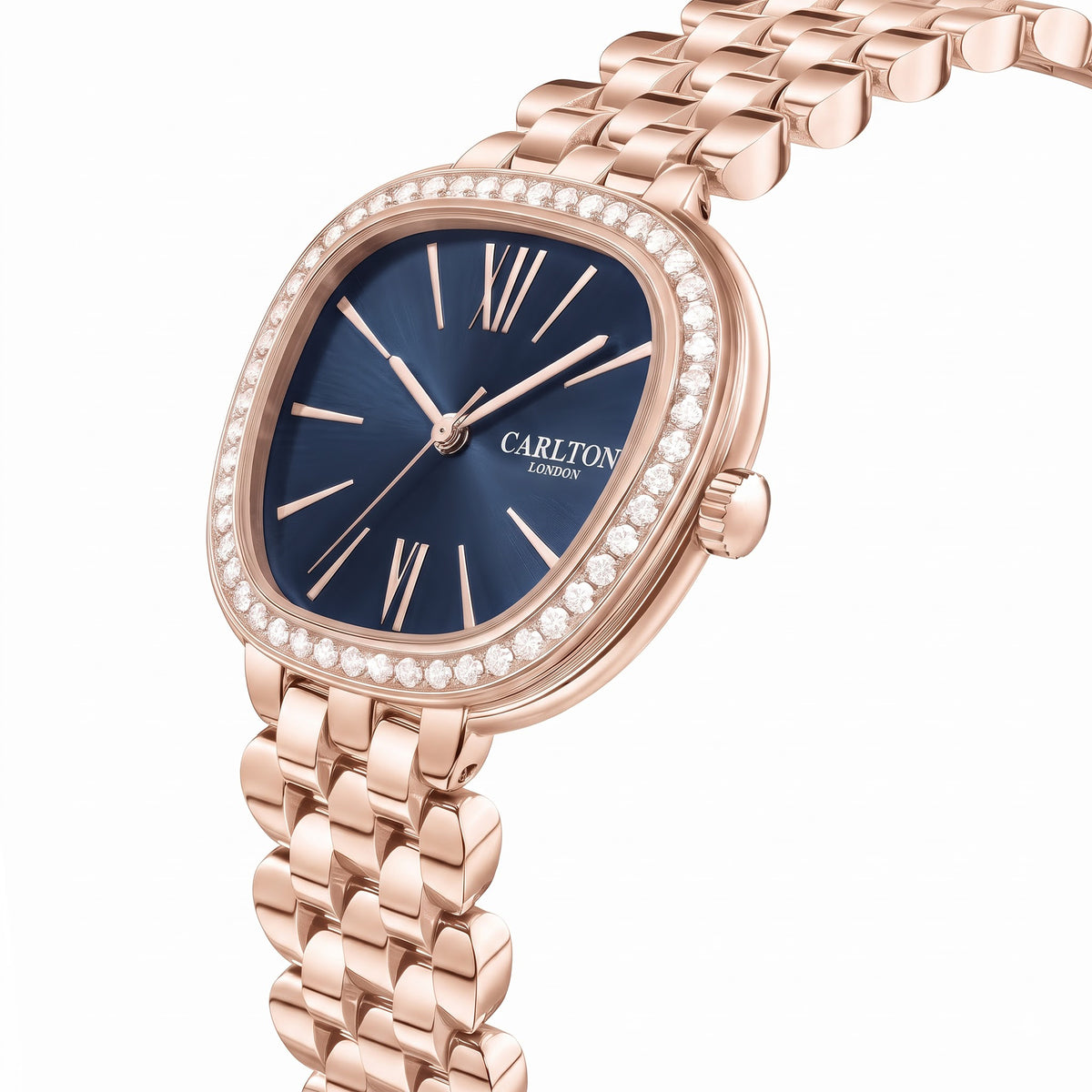 Carlton London Maisie Women’s Watch - Dark Blue Rectangle Dial, Rose Gold Stainless Steel Strap - MSRGBLU
