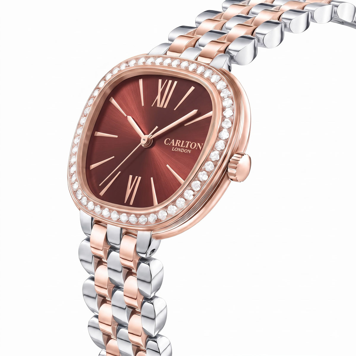 Carlton London Maisie Women’s Watch - Dark Coral Rectangle Dial, Dual Tone Stainless Steel Strap - MSDTCRL