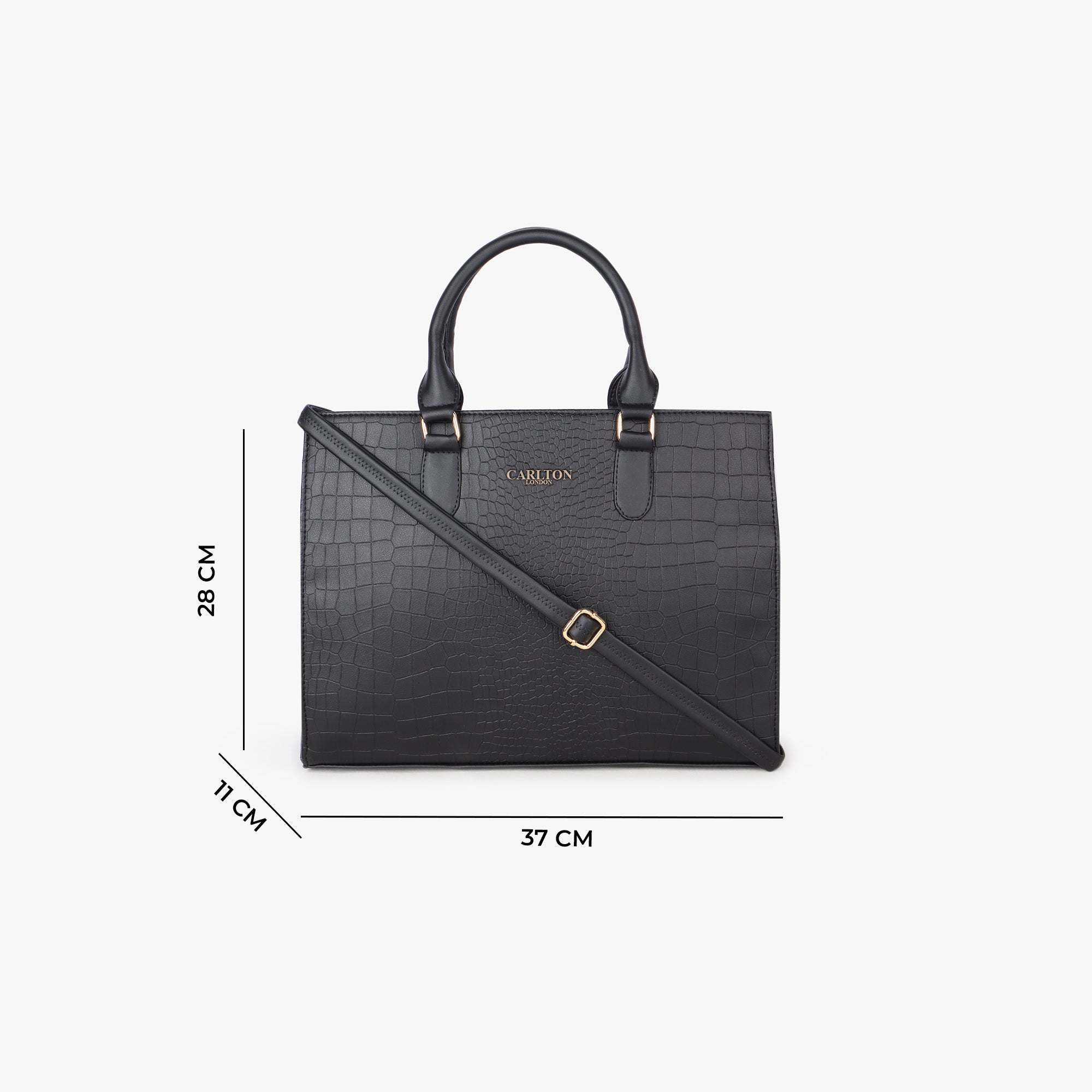 Carlton London Black Crocodile-Patterned Tote Bag