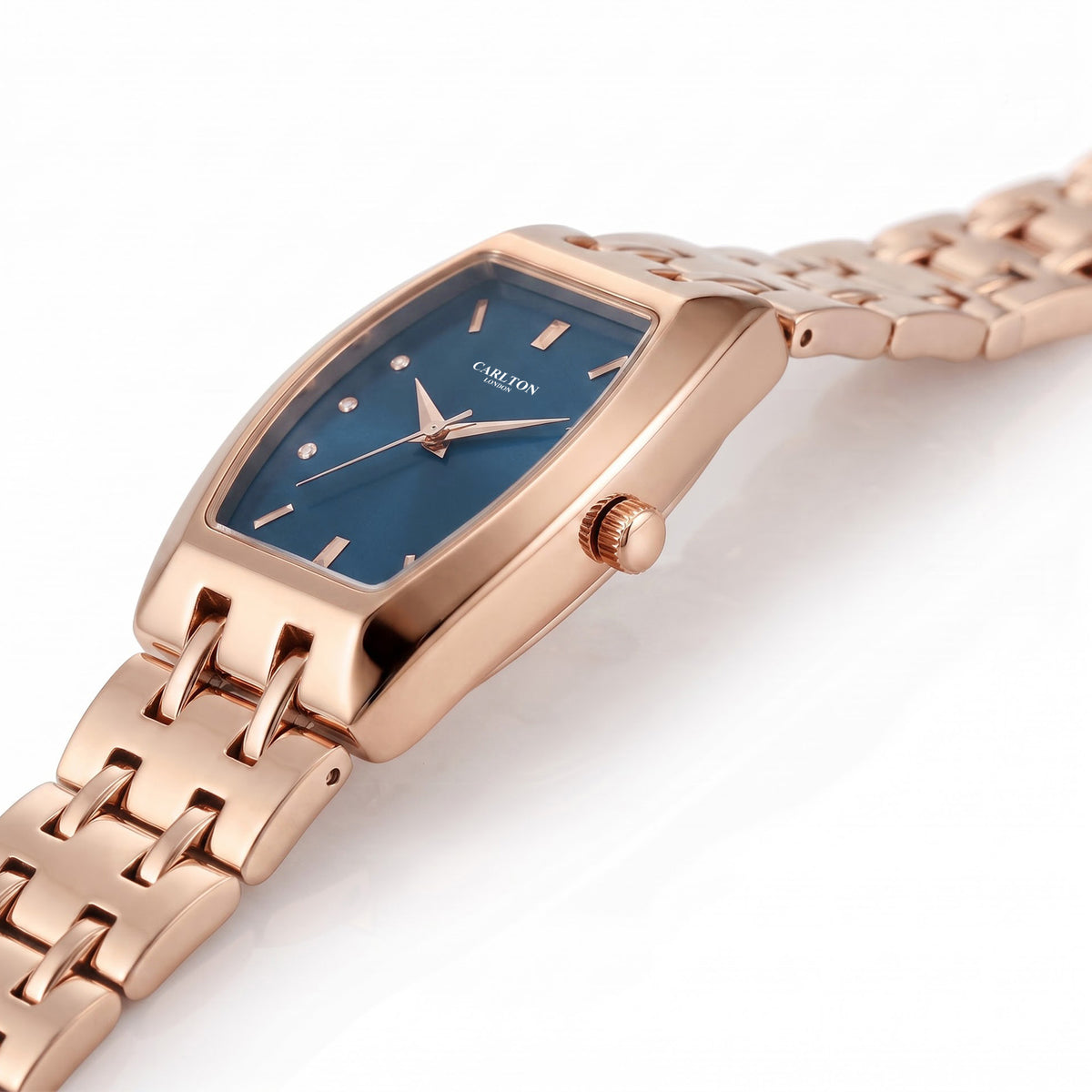 Carlton London Catherine Women’s Watch - Dark Blue Rectangle Dial, Rose Gold Stainless Steel Strap - CL-CT-RBLU