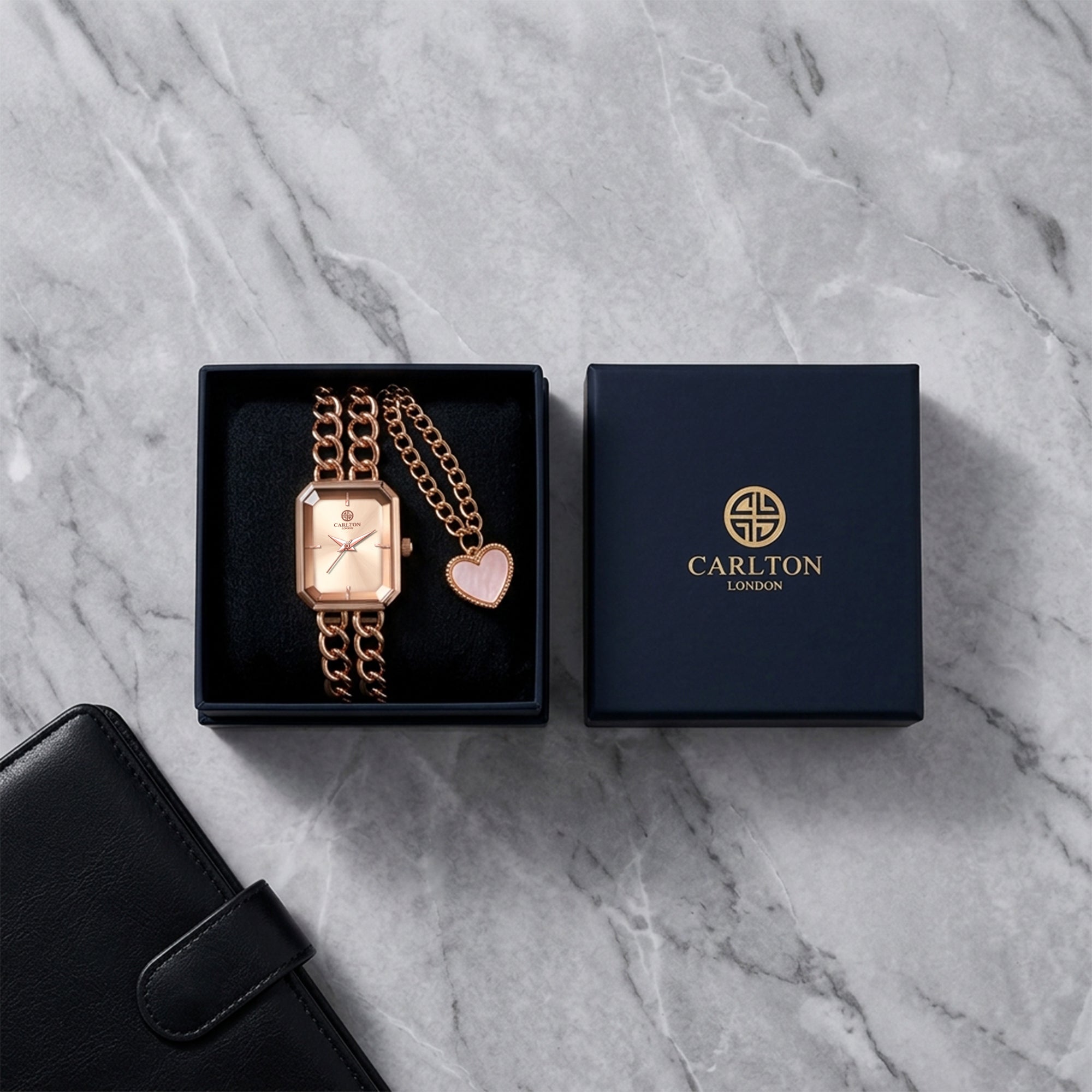 Carlton London Victoria Women’s Gift Set – Rose Gold Dial Watch with Heart Charm Bracelet, Rose Gold – CLPLG145