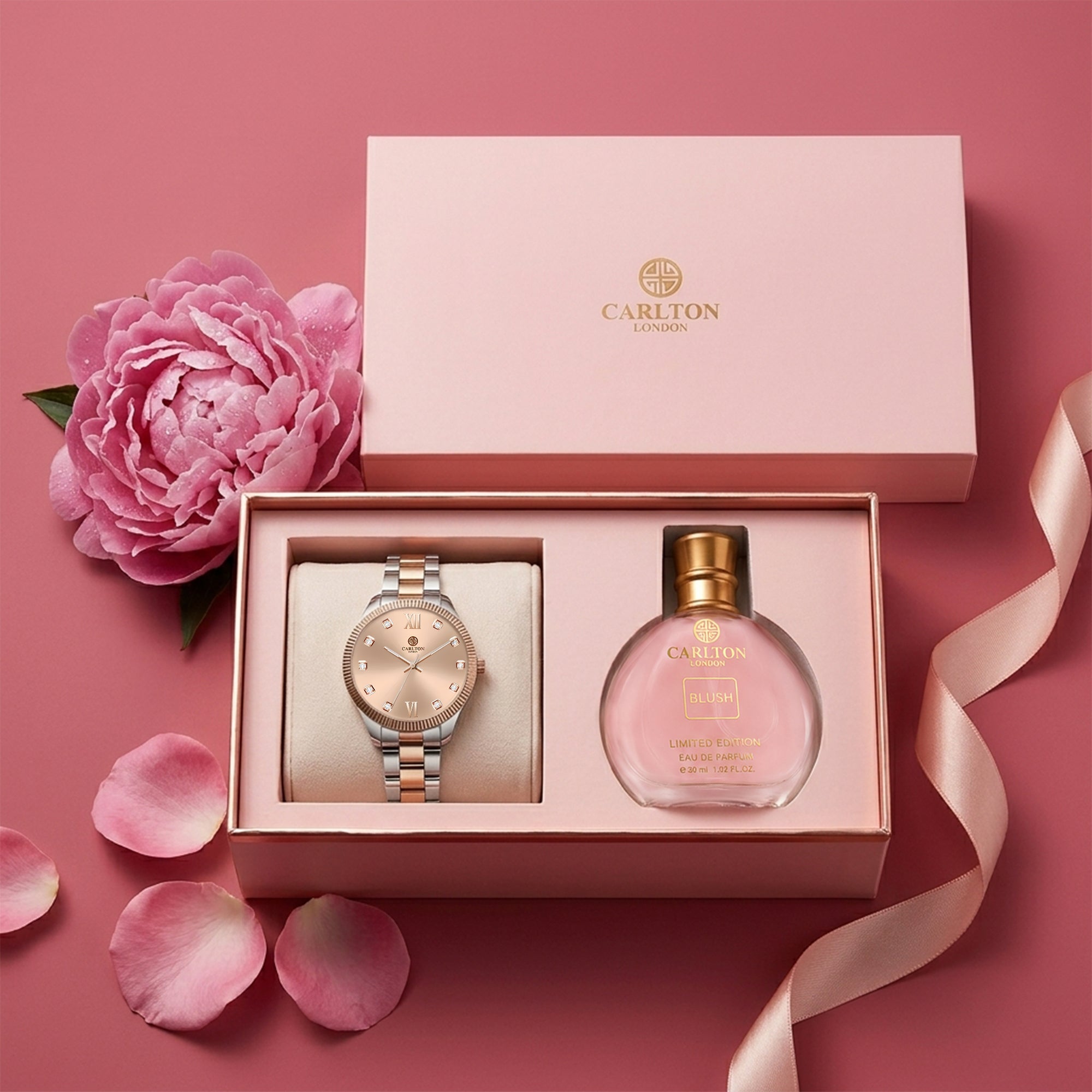 Carlton London Harper Vintage Women’s Gift Set – Pink Dial Watch with Blush Perfume 30ml, Rose Gold – CLPLG139