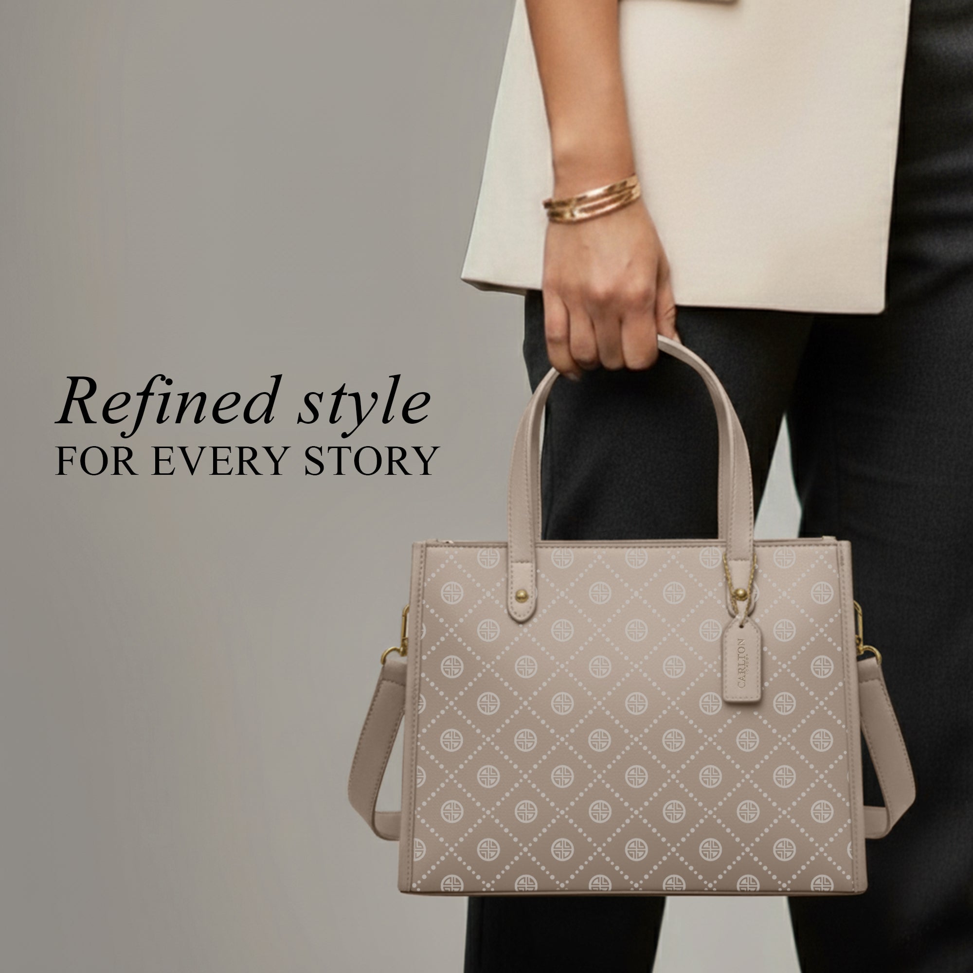 Carlton London Selene Structured Beige Tote Bag - CLHB-10