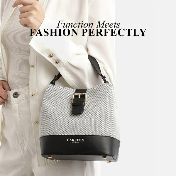 Carlton London Textured Bucket Shoulder Bag with Faux Leather Accents