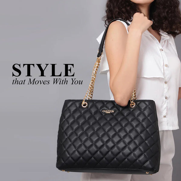 Carlton London Black Quilted Chain Strap Handbag