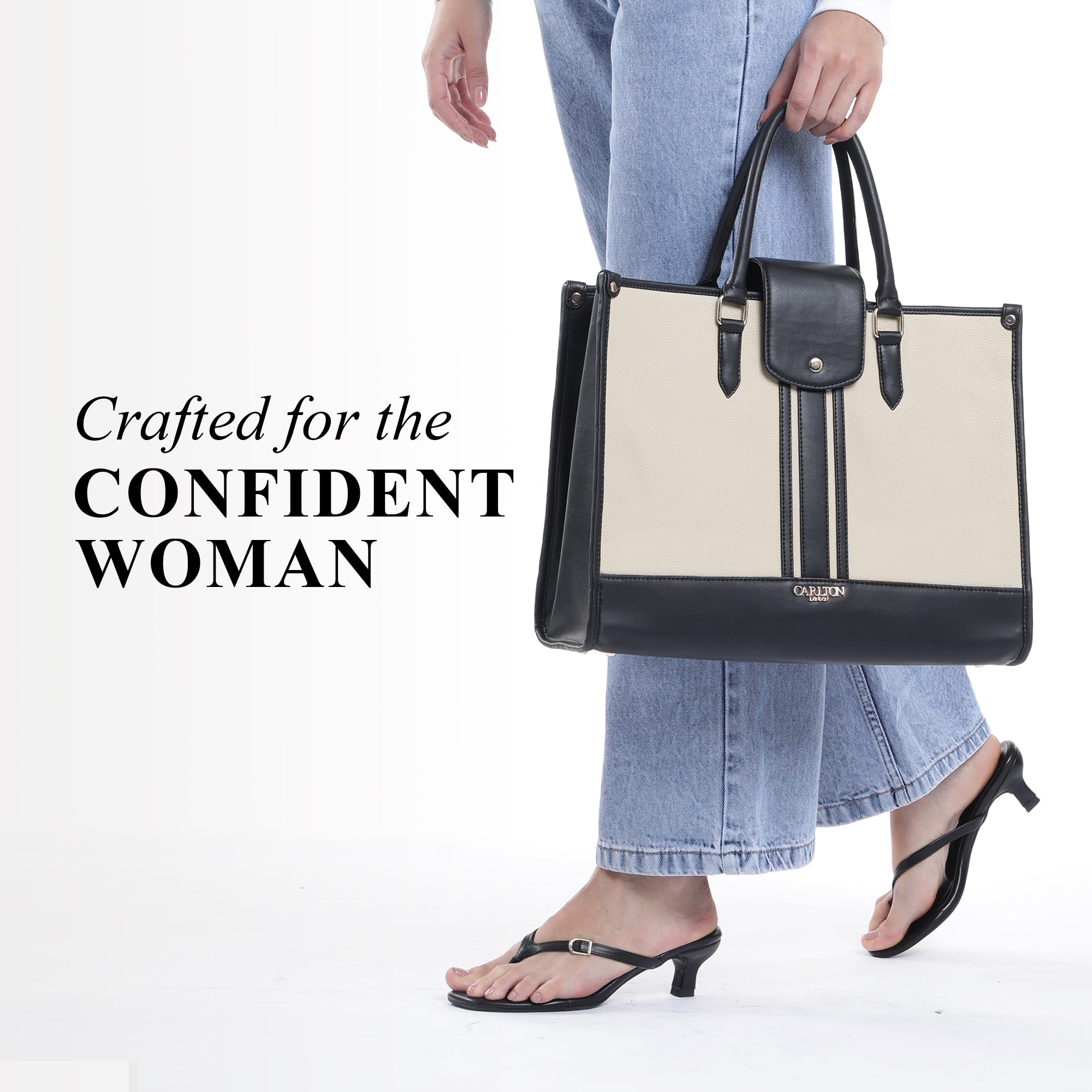 Carlton London ELLIE off white Textured TOTE BAG