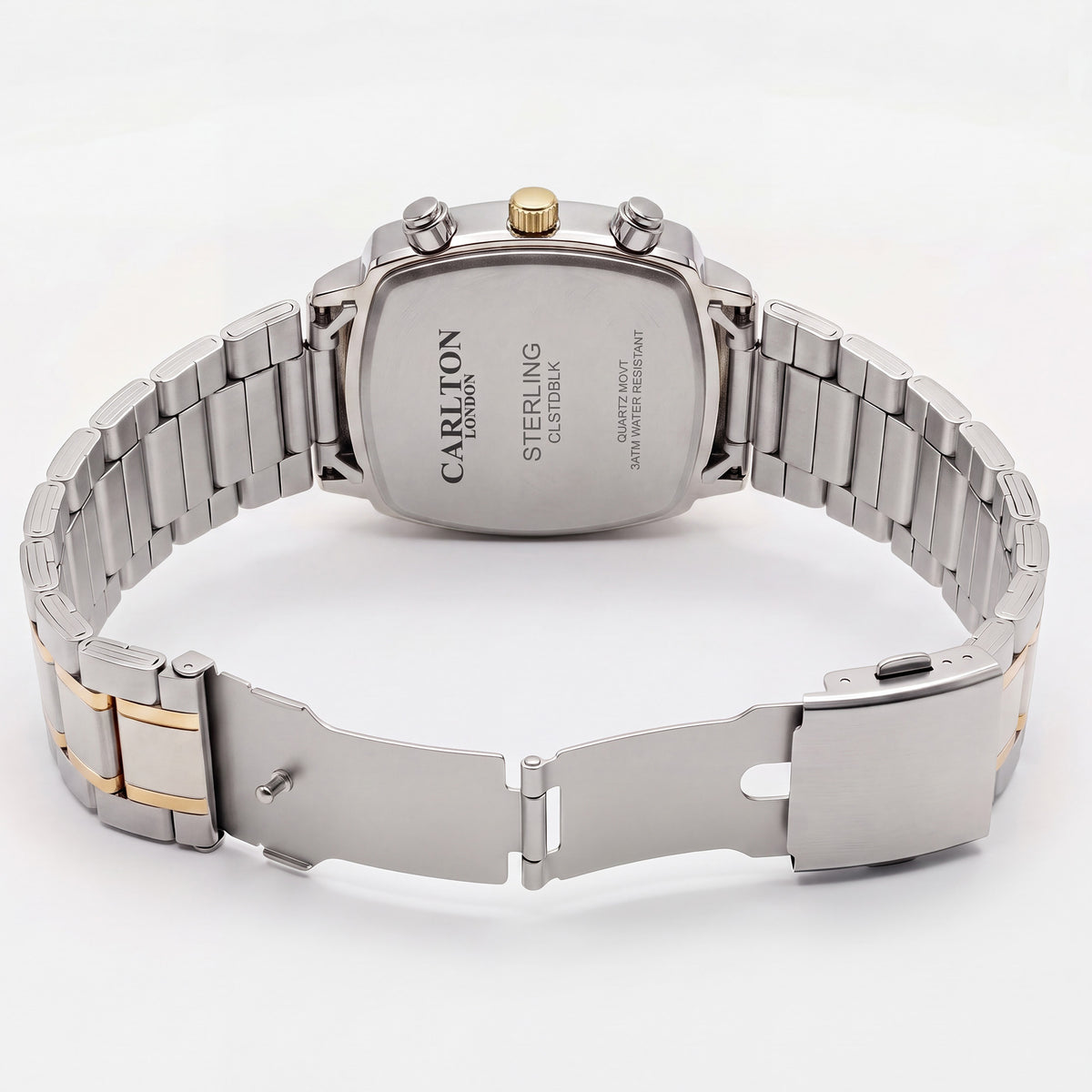 Carlton London Sterling Men’s Watch - Black Square Dial, Dual Tone Stainless Steel Strap - CLSTDBLK