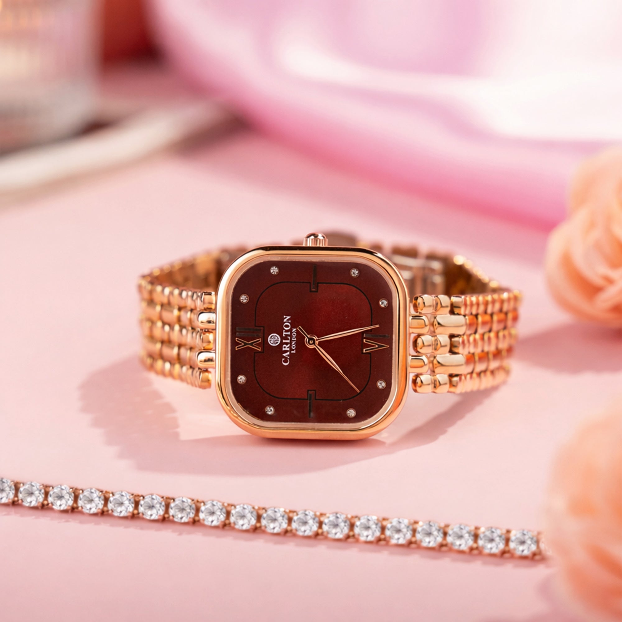 Women Watch Gift 2 - Chelsea Red Analog Watch + Tennis Bracelet - CLPLG118