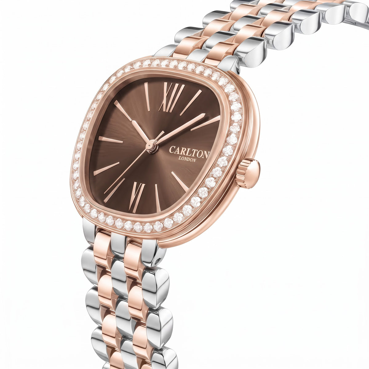 Carlton London Maisie Women’s Watch - Brown Rectangle Dial, Dual Tone Stainless Steel Strap - MSDTBRN