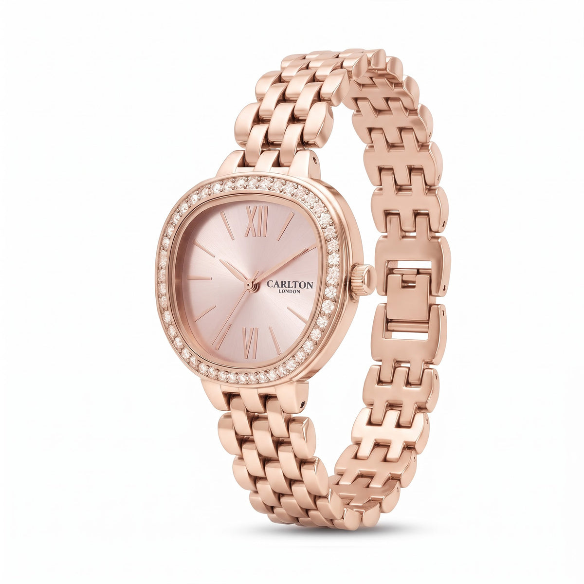 Carlton London Maisie Women’s Watch - Pink Rectangle Dial, Rose Gold Stainless Steel Strap - MSRGPNK
