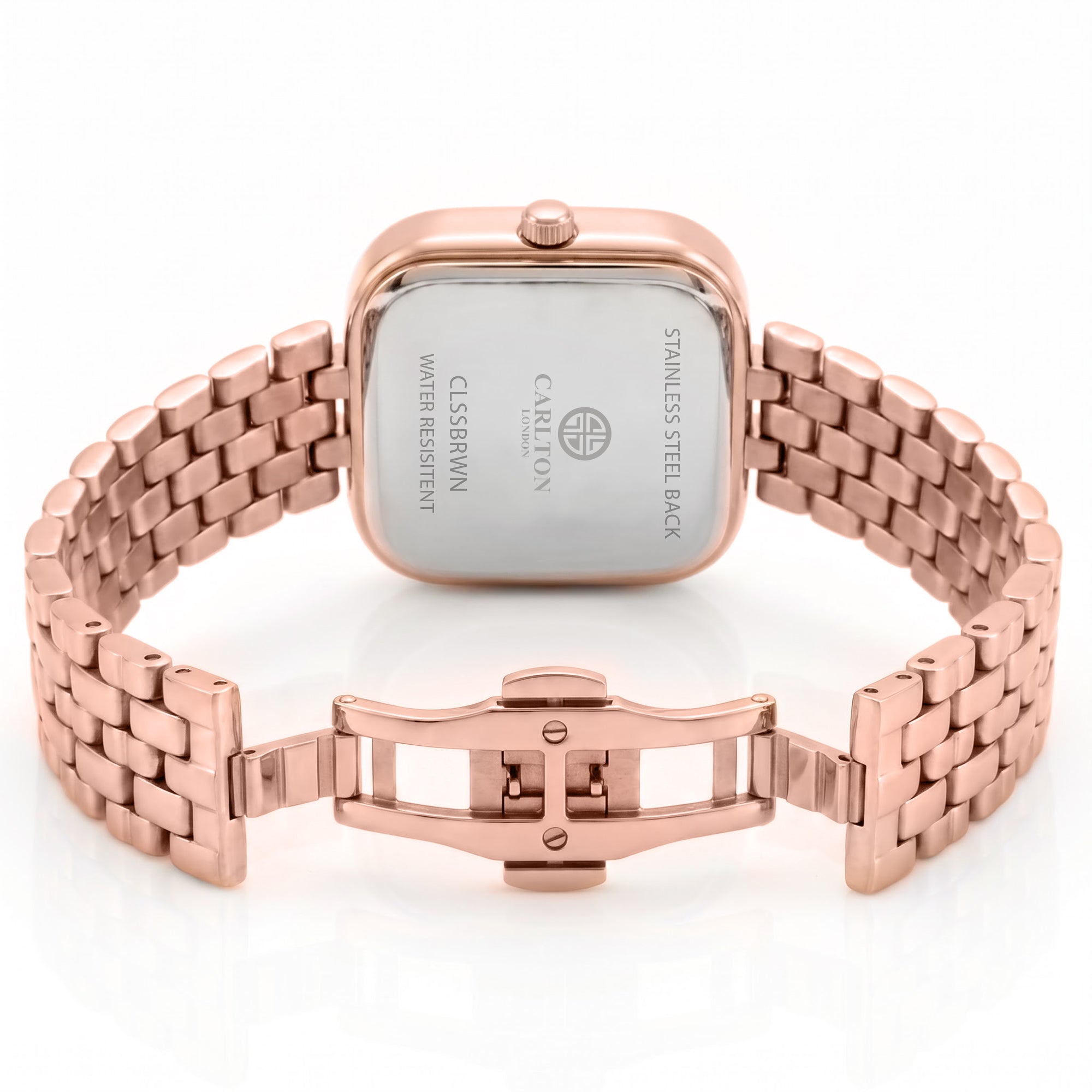 Carlton London Chelsea Women’s Watch – Brown Square Dial, Rose Gold Stainless Steel Strap – CLSSBRWN
