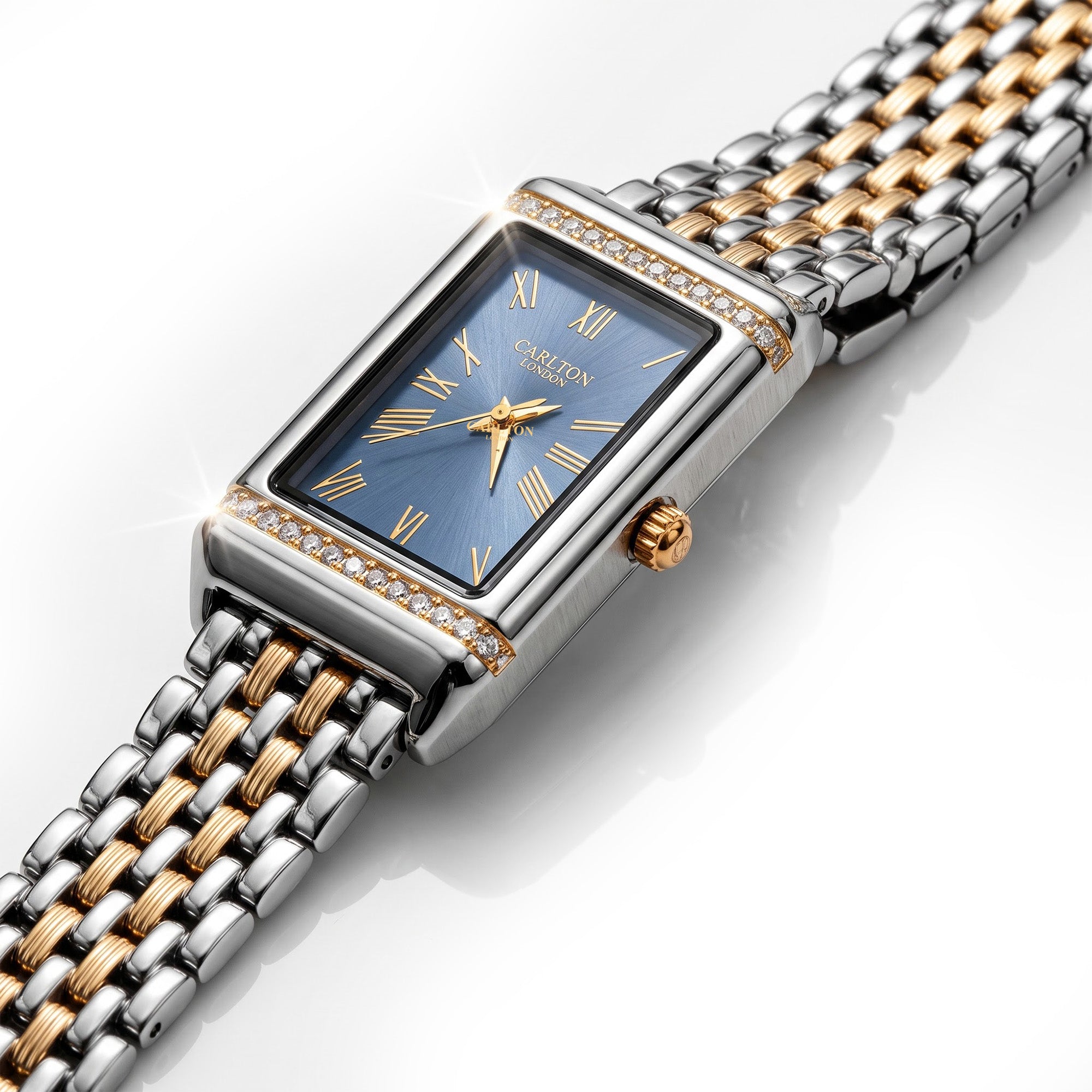 Carlton London Amara Women’s Watch – Sky Blue Rectangle Dial, Metal Strap – CL-AM-SKY
