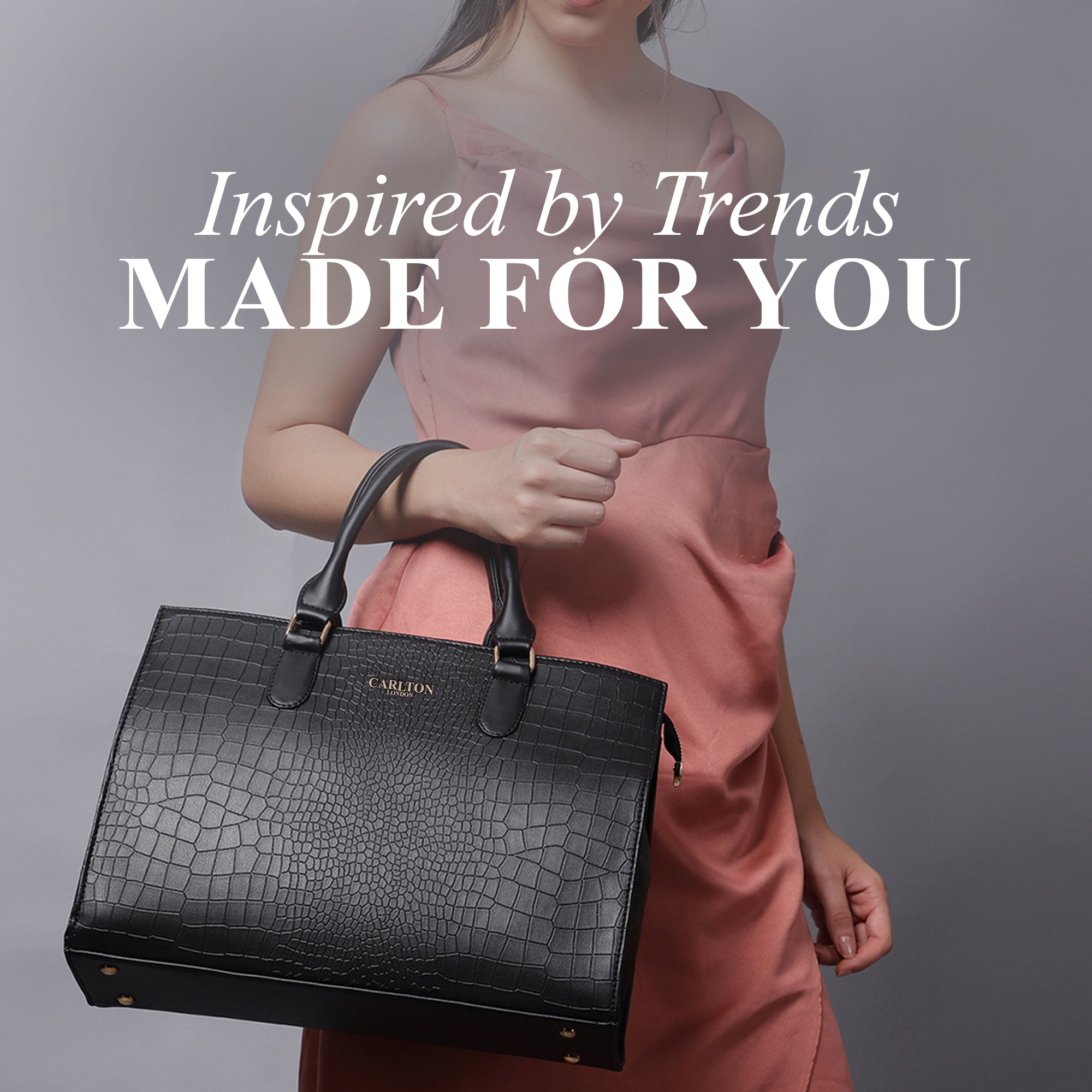 Carlton London Black Crocodile-Patterned Tote Bag