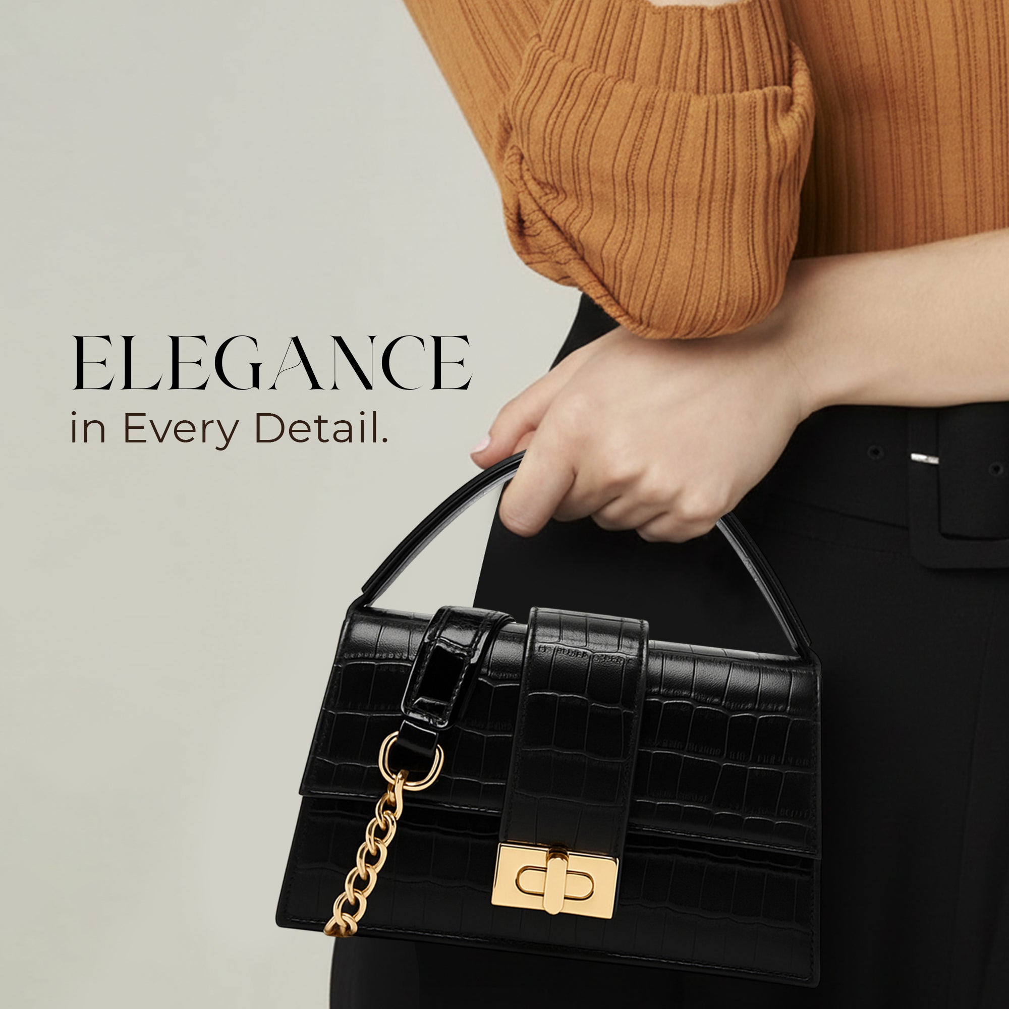 Carlton London Croc Textured Black Sling Bag - CLHB-04