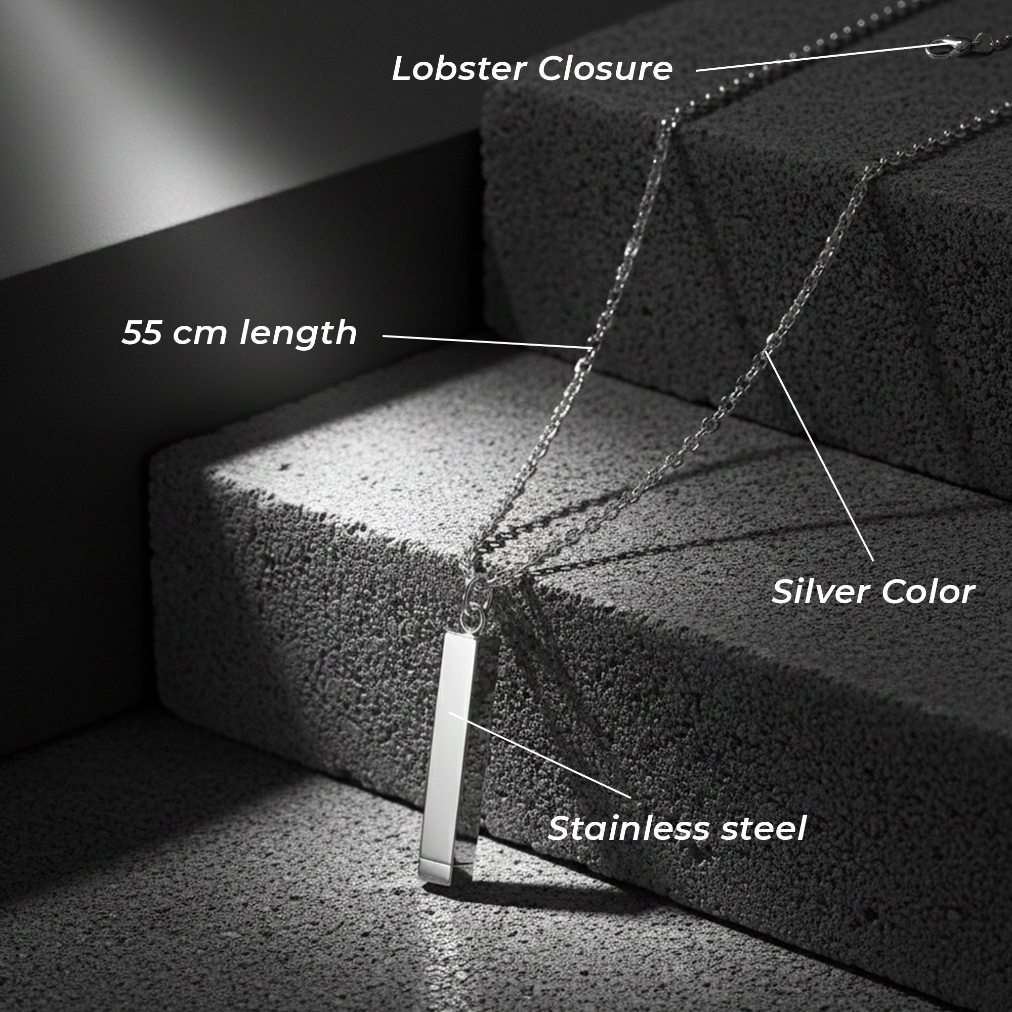 Carlton London Men's Stainless Steel Silver-Plated Rectangular Shaped Pendent With Chain CLJW-47