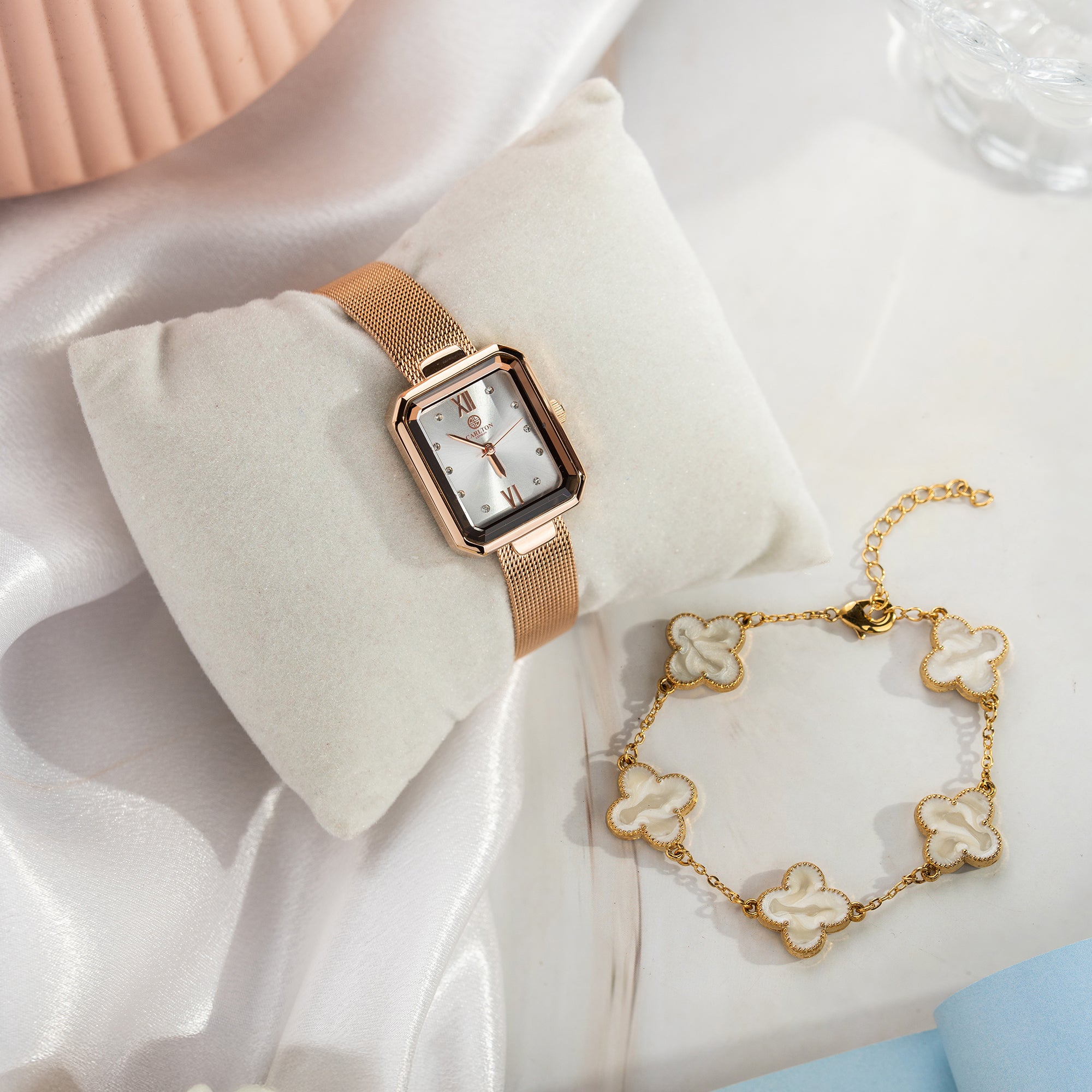 Women Gift set Of White Dial Watch + 1  Bracelets