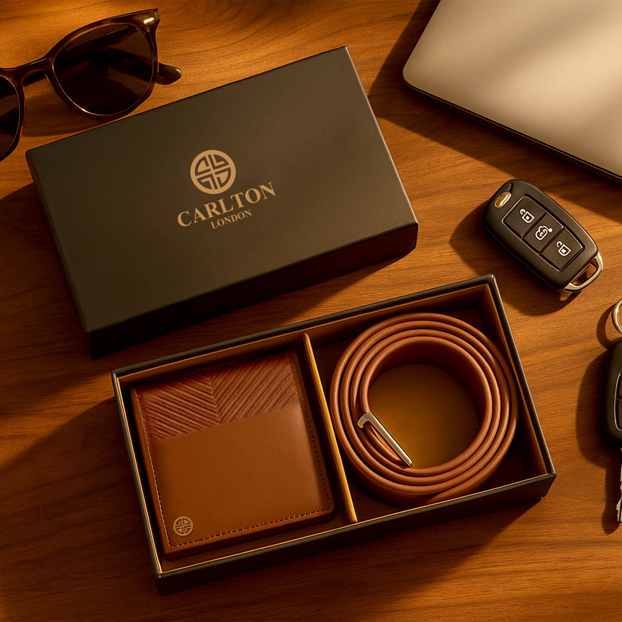 Carlton London Men Belt & Wallet Combo -Brown