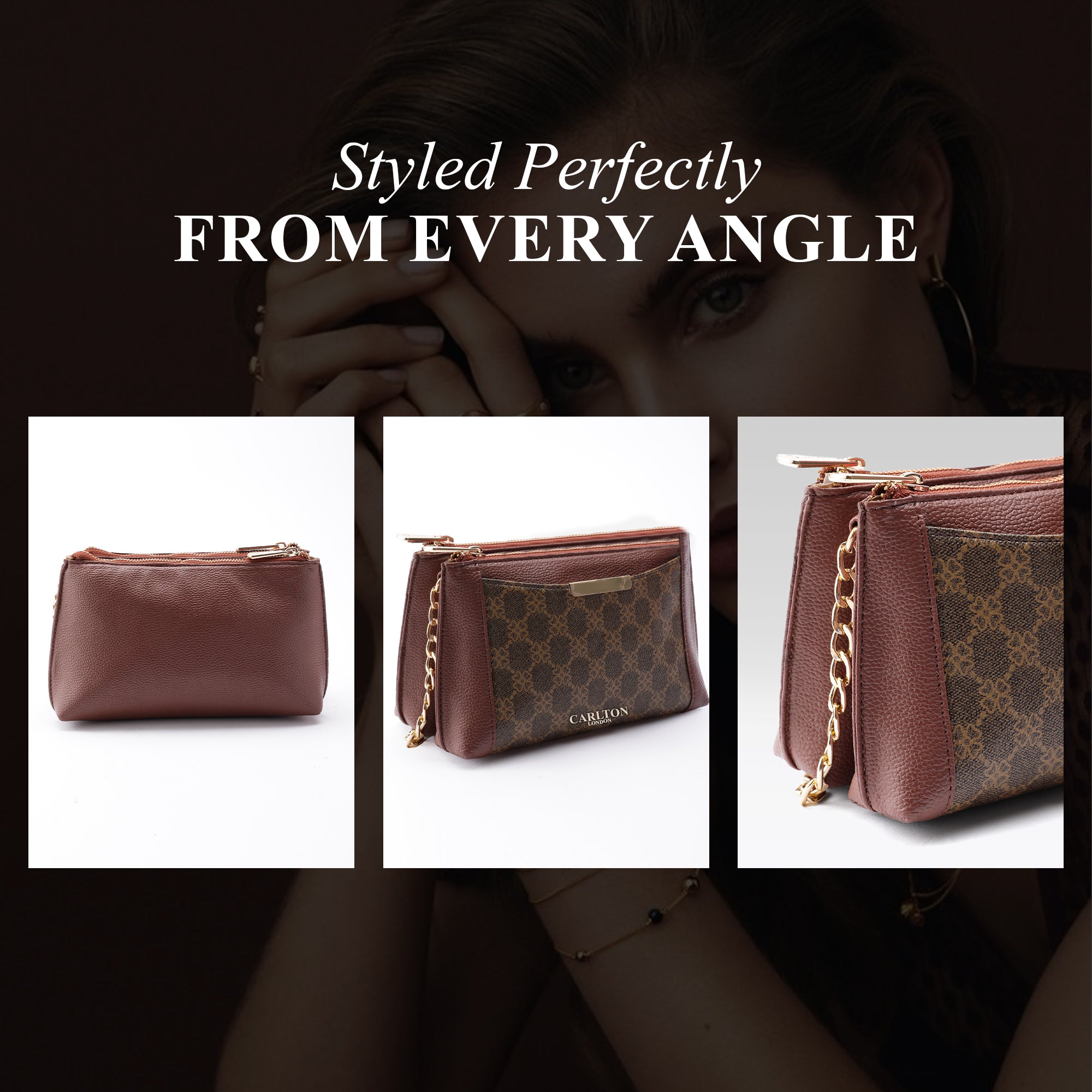 Carlton London KINSLEY Dark Brown Textured Sling Bag