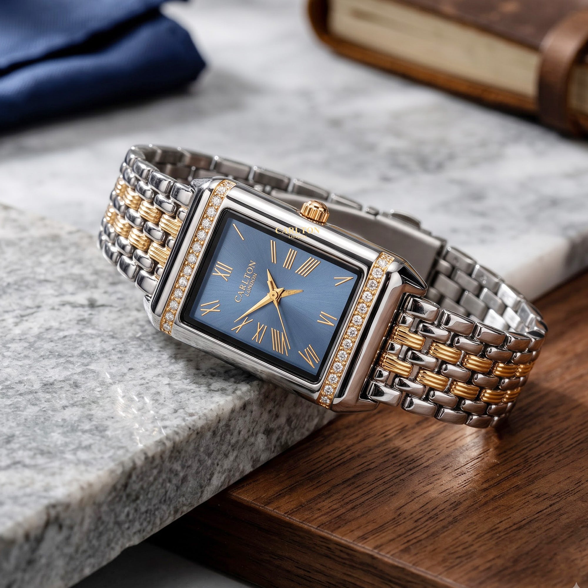 Carlton London Amara Women’s Watch – Sky Blue Rectangle Dial, Metal Strap – CL-AM-SKY