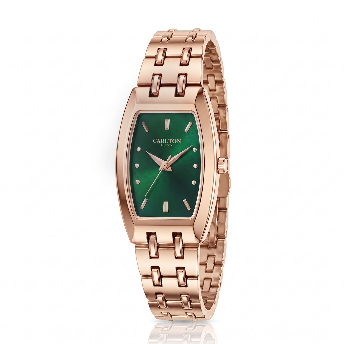 Carlton London Catherine Women’s Watch - Green Rectangle Dial, Rose Gold Stainless Steel Strap - CL-CT-RGRN