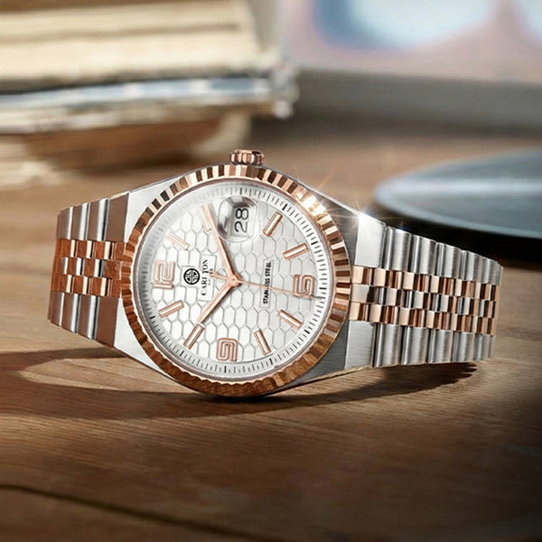 Carlton London Men Rover White/Silver Rose Gold Analog Watch CL-ROVER-SLWHT